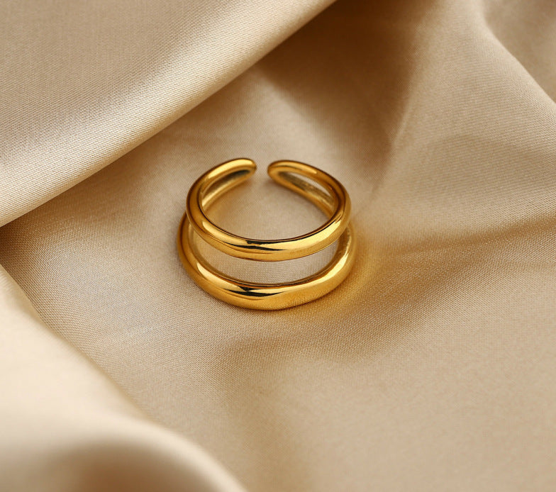 Wholesale Fashion Double Layer 18K Gold Plated Stainless Steel Ring